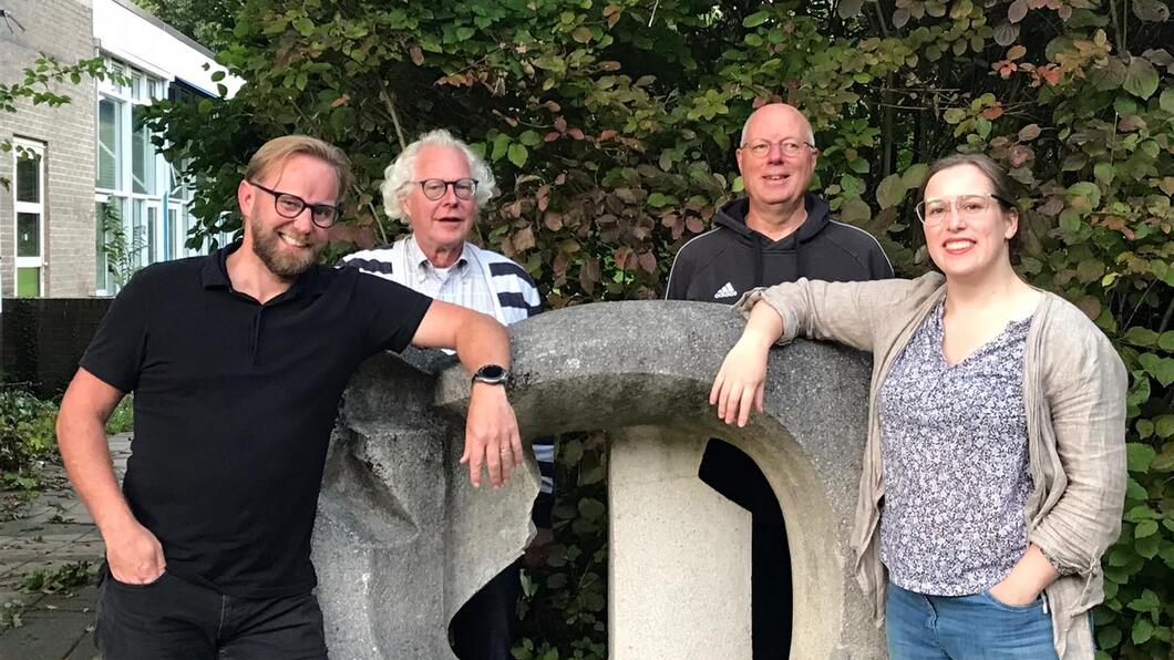 Foto van het nieuwe GL Hengelo bestuur, vlnr: Henro, Henk, Victor, Charlotte. Foto door Agnes Booijnk.