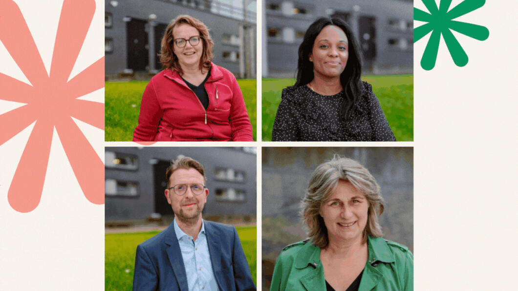 Portretten van de huidige fractieleden: Elske, Abby, Nico-Tom en Agnes
